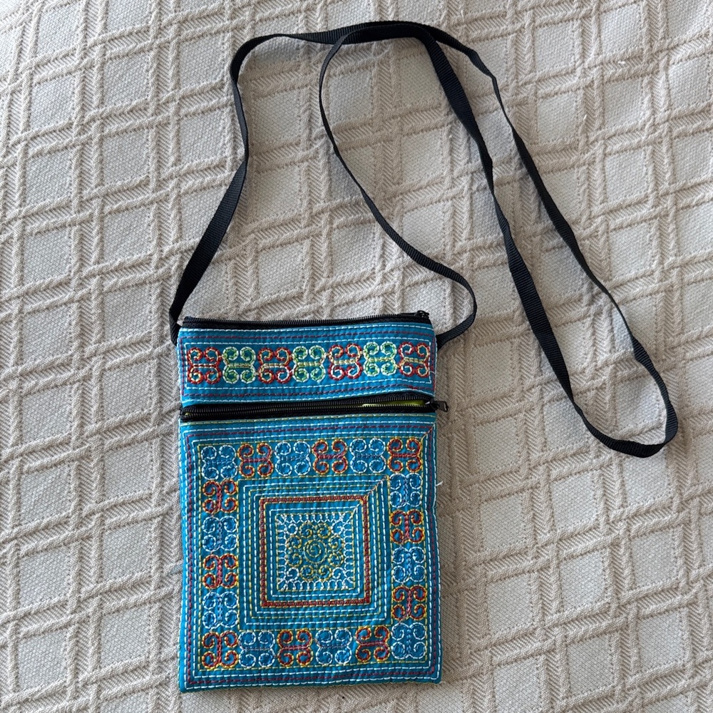 Embroidered Blue Crossbody Bag